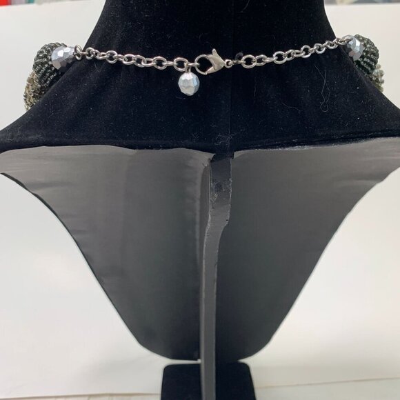 Braided Rope Style Seed Bead Necklace Silver Grey Ivory Lobster Clasp 24"L - Picture 4 of 5